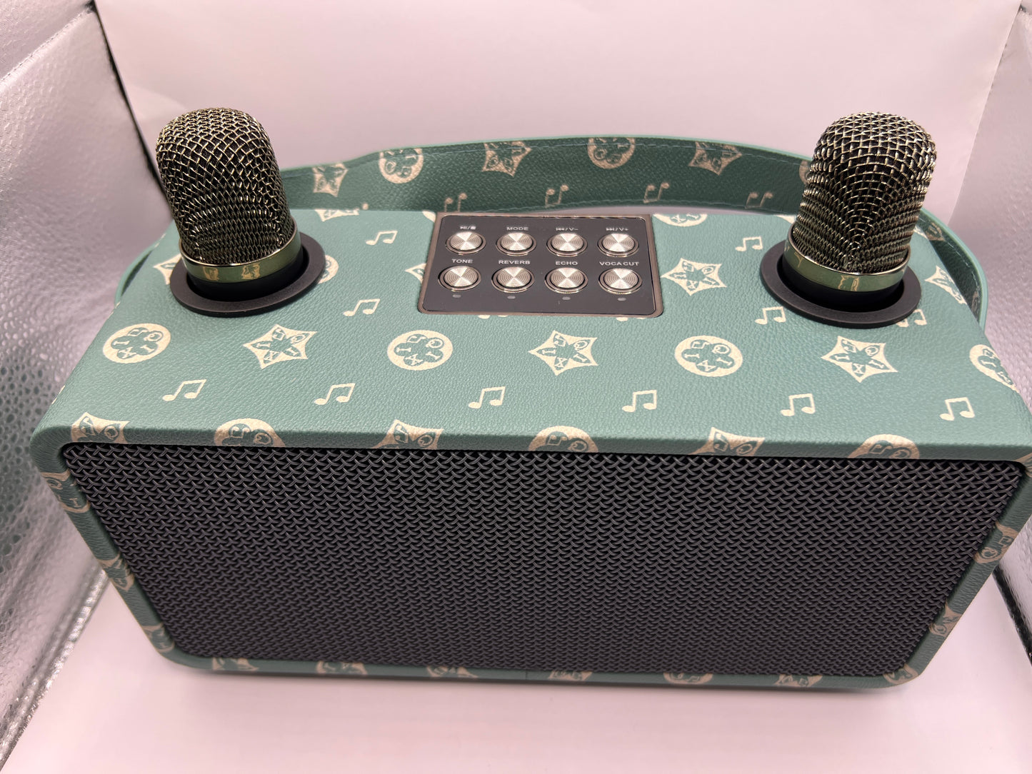 Cordless Bluetooth karaoke machine with 2 microphones and multiple vocal modes - USB-C cable included