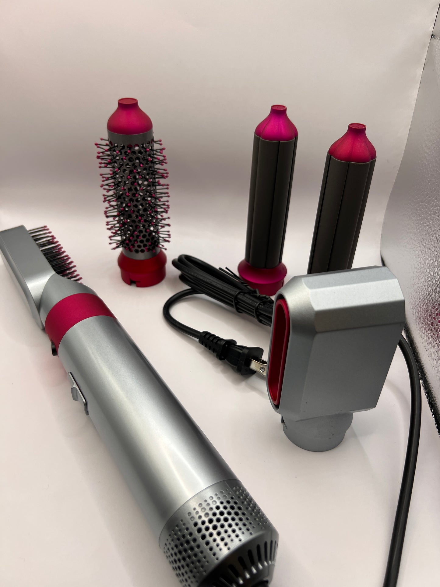 HairWrap dryer with brush, curler and dryer attachments