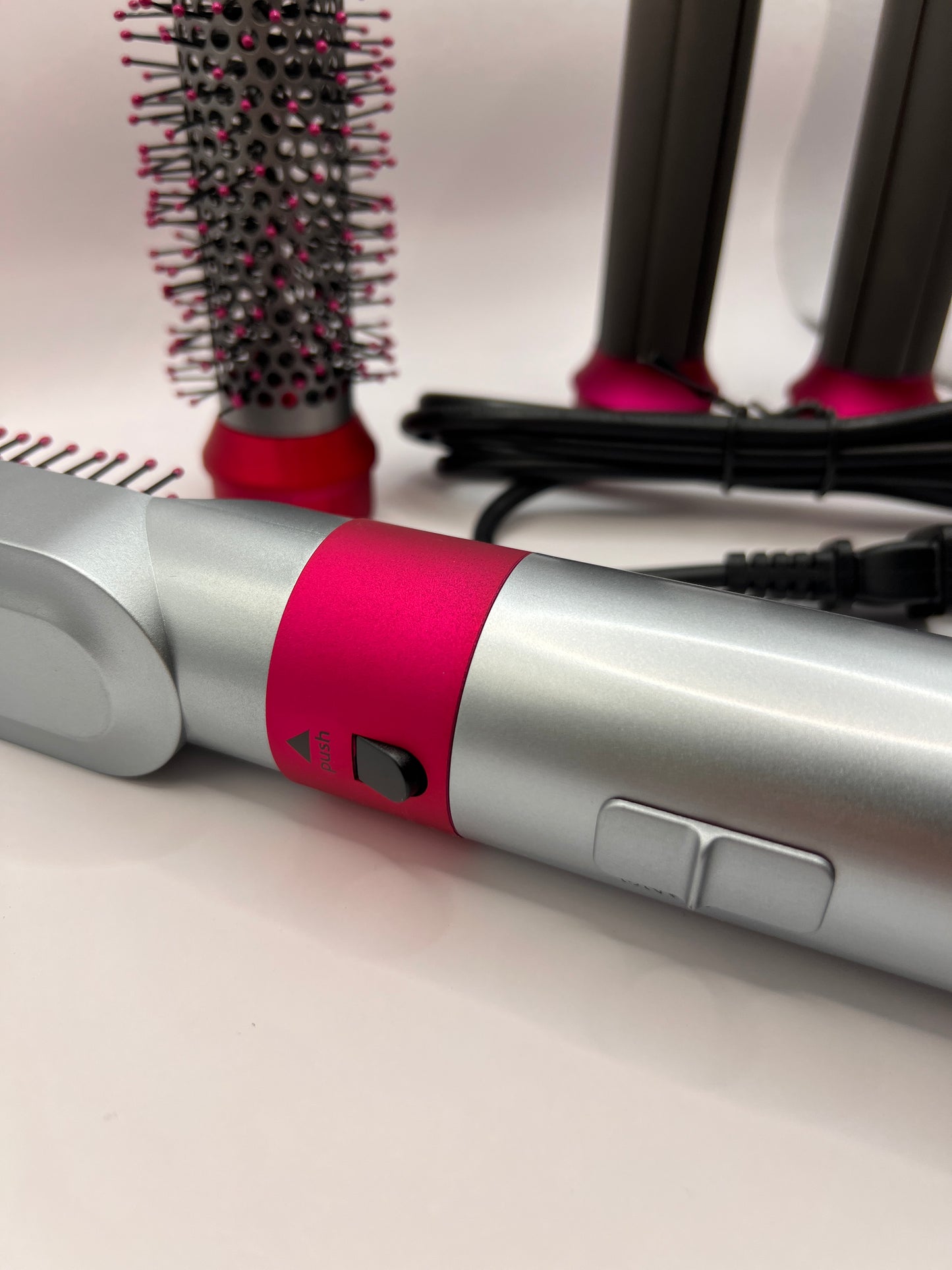 HairWrap dryer with brush, curler and dryer attachments